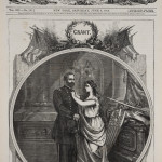 Thomas Nast, a staunch supporter of Ulysses S. Grant, drew Columbia pinning a medal onto the lapel of General Grant in this 1868 Harper's Weekly publication. With the support of Columbia, the allegorical figure of the U.S., Nast is portraying Grant as the best and honorable candidate for the Republican presidential nominee. Next to Columbia lies her shield and sword on top of a tomb of the Union. In the background is an angel, hands raised above the heads of Grant and Columbia, blessing the union.