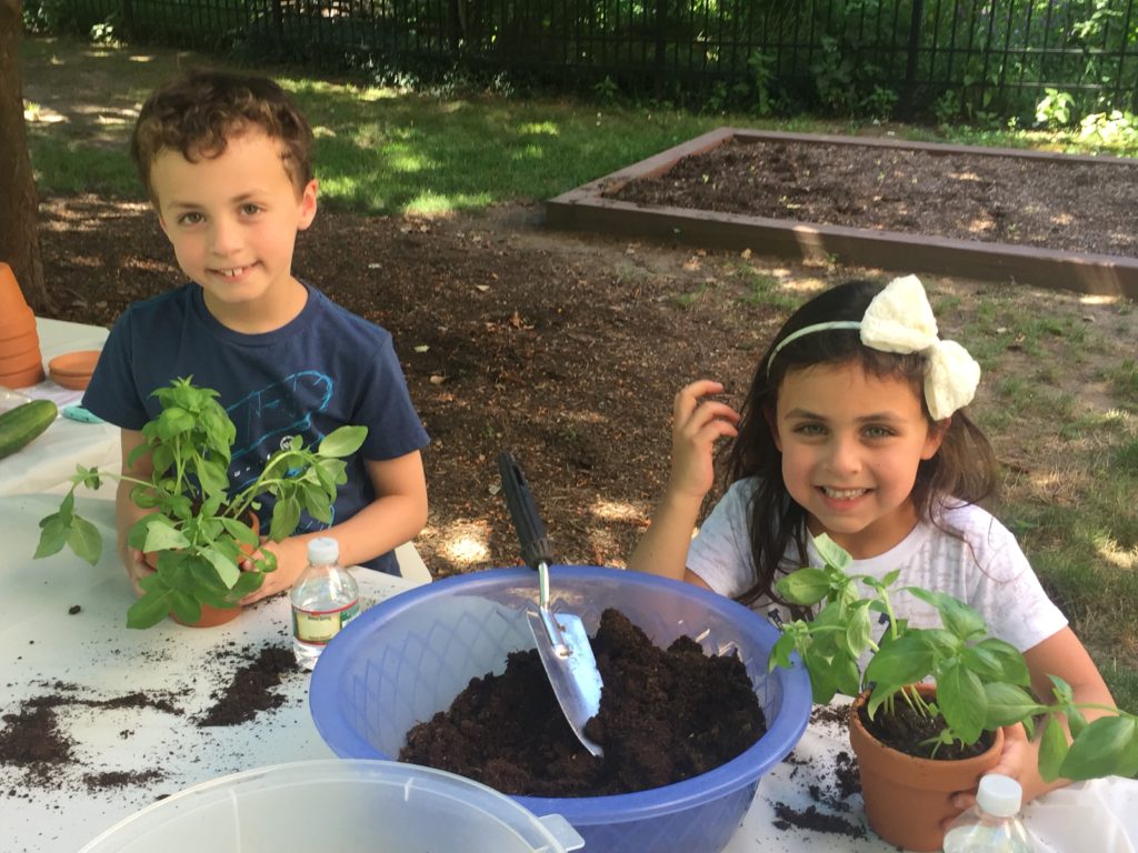 Children planting seedlings in Dig it! Plant it! Eat it! summer program