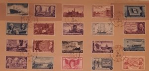 Various vintage stamps laid out in four rows and five columns.